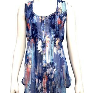 American Rag Sexy Sheer Sleeveless Tank Top Floral Print Blouse Size Medium HILO